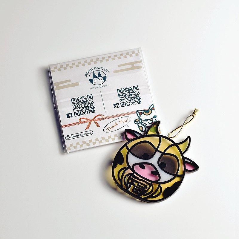 【Moko Bastet】アニマル達磨 (うし) オーナメント / キーホルダー