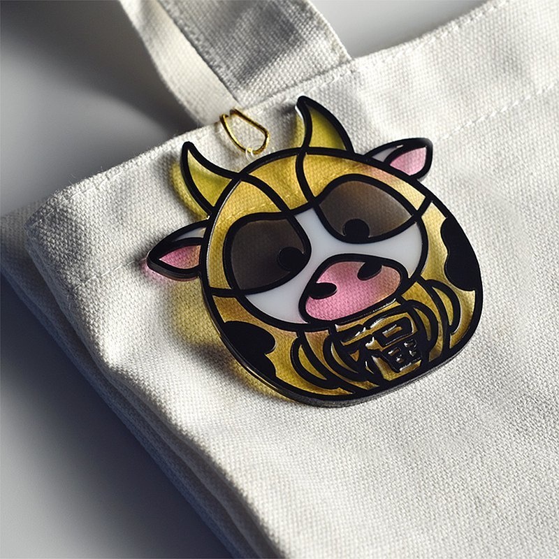 【Moko Bastet】アニマル達磨 (うし) オーナメント / キーホルダー