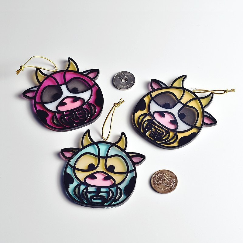 【Moko Bastet】アニマル達磨 (うし) オーナメント / キーホルダー