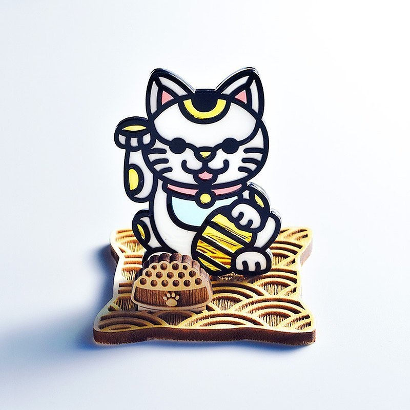 【Moko Bastet】招き猫 木製ベース付き