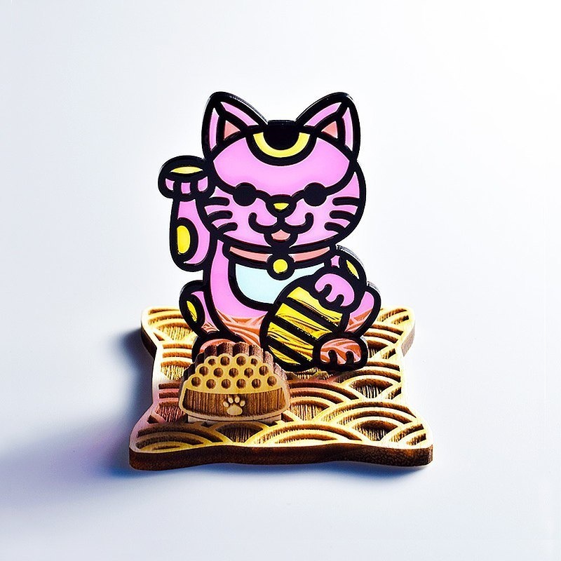 【Moko Bastet】招き猫 木製ベース付き