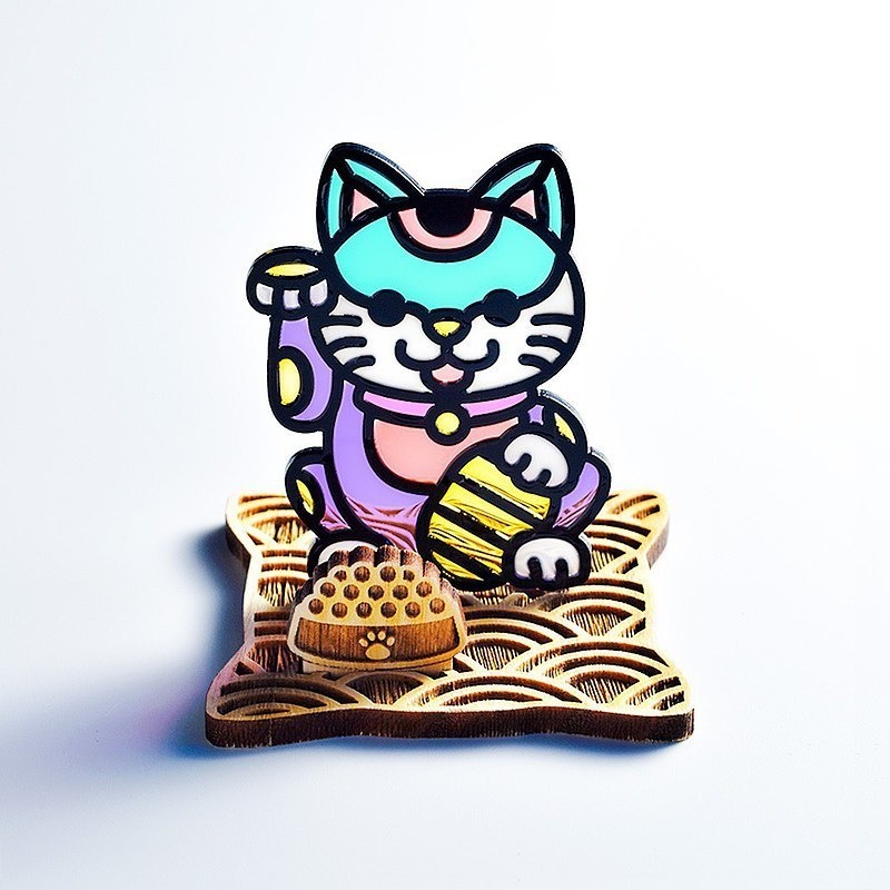 【Moko Bastet】招き猫 木製ベース付き