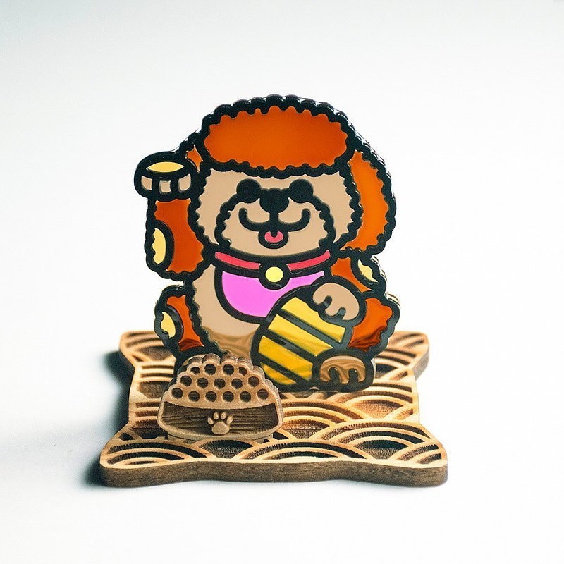 【Moko Bastet】招きプードル 木製ベース付き|招き犬 招き猫