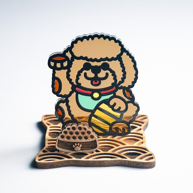 【Moko Bastet】招きプードル 木製ベース付き|招き犬 招き猫