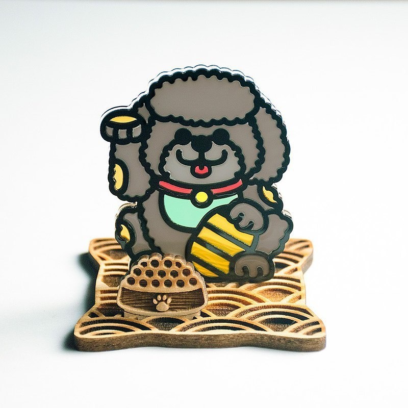 【Moko Bastet】招きプードル 木製ベース付き|招き犬 招き猫