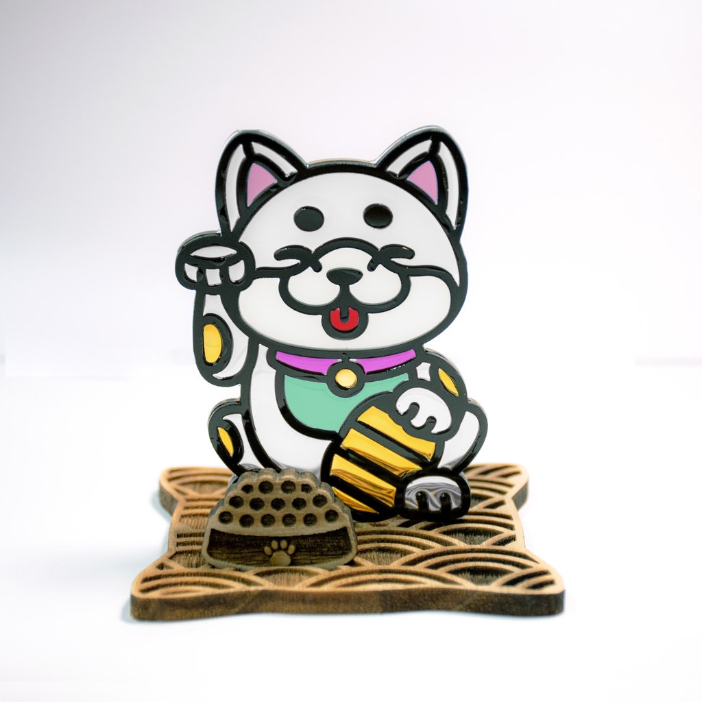 【Moko Bastet】招きしばいぬ 木製ベース付き|招き犬 招き猫