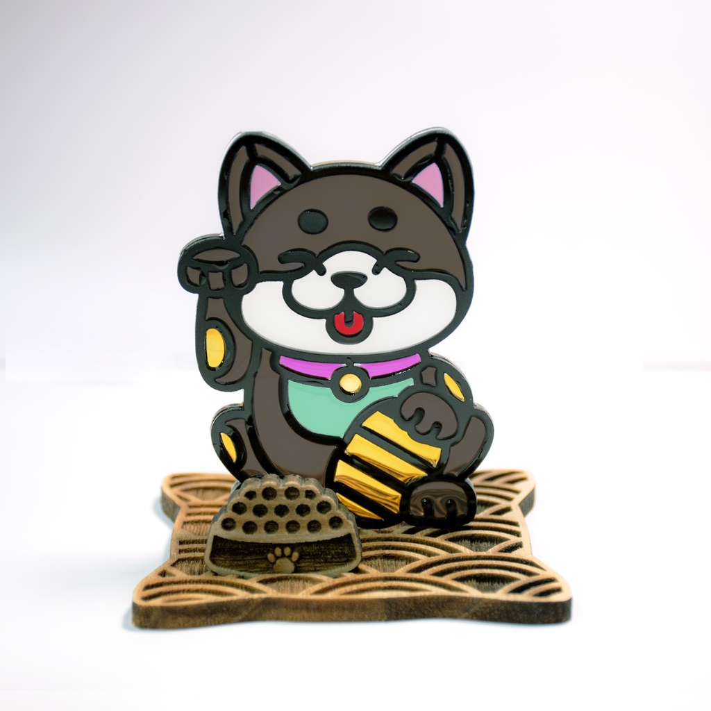 【Moko Bastet】招きしばいぬ 木製ベース付き|招き犬 招き猫