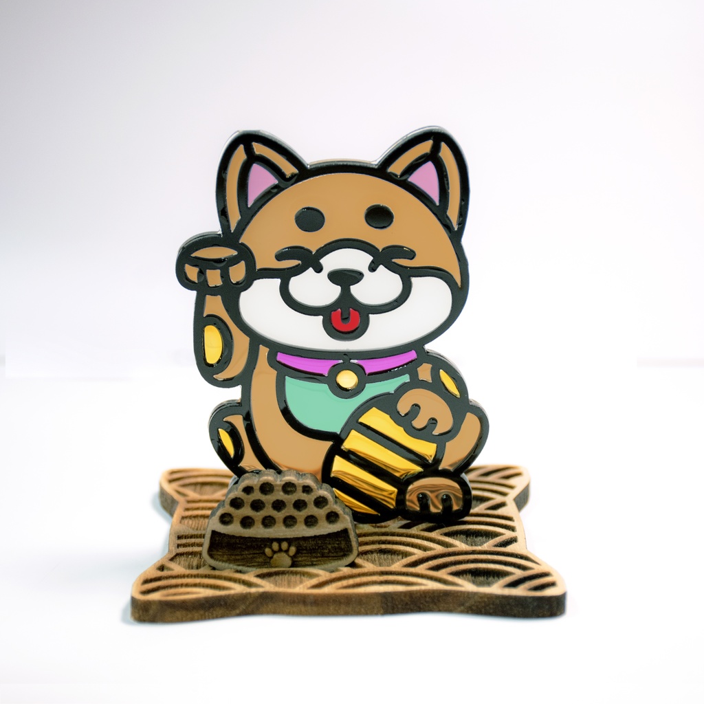 【Moko Bastet】招きしばいぬ 木製ベース付き｜招き犬 招き猫