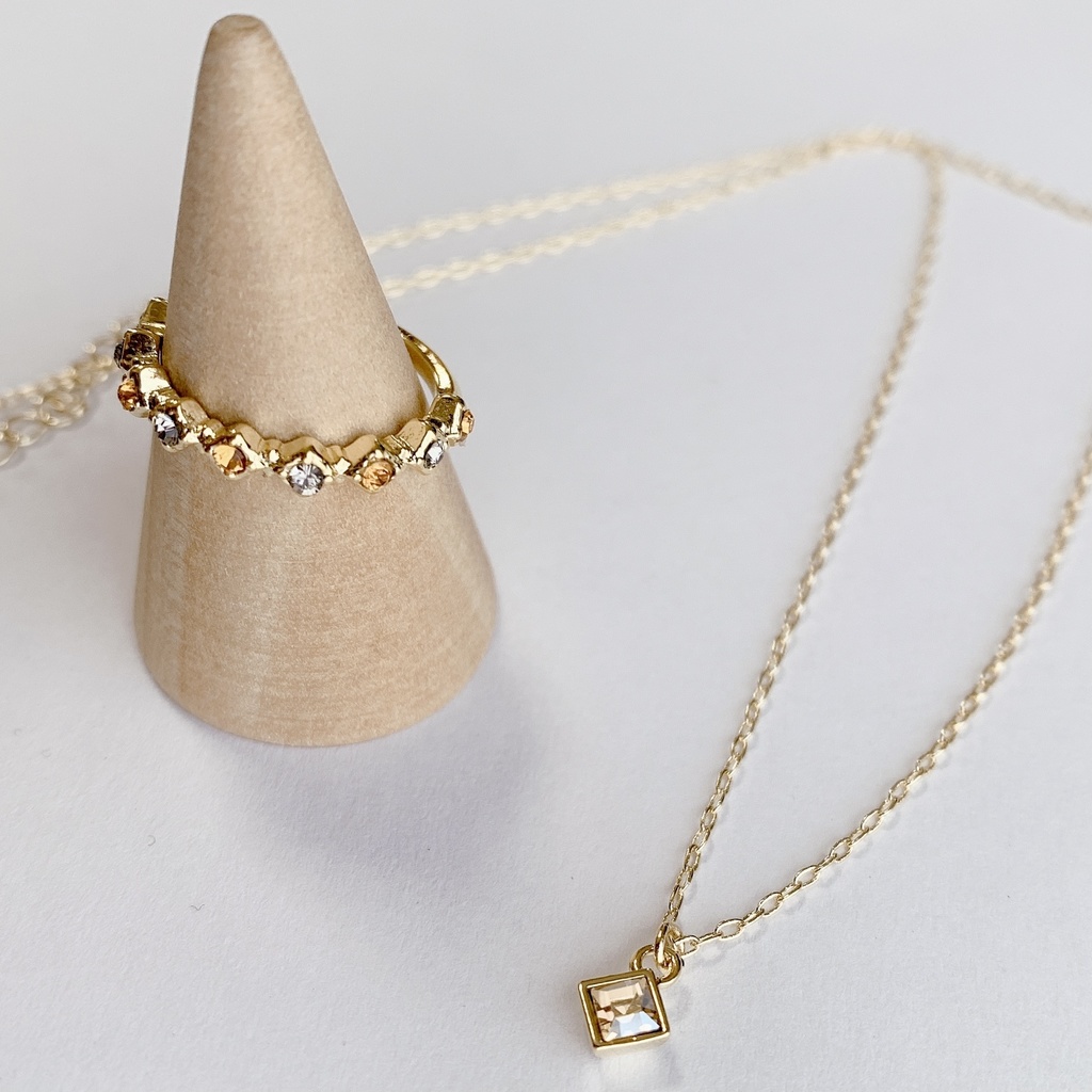 トパーズ×グレージュリング+ネックレス