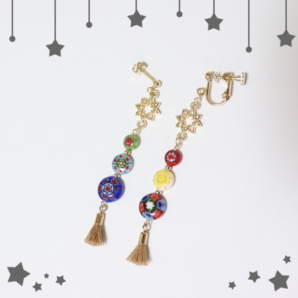 ミルフィオリガラスのピアス/イヤリング