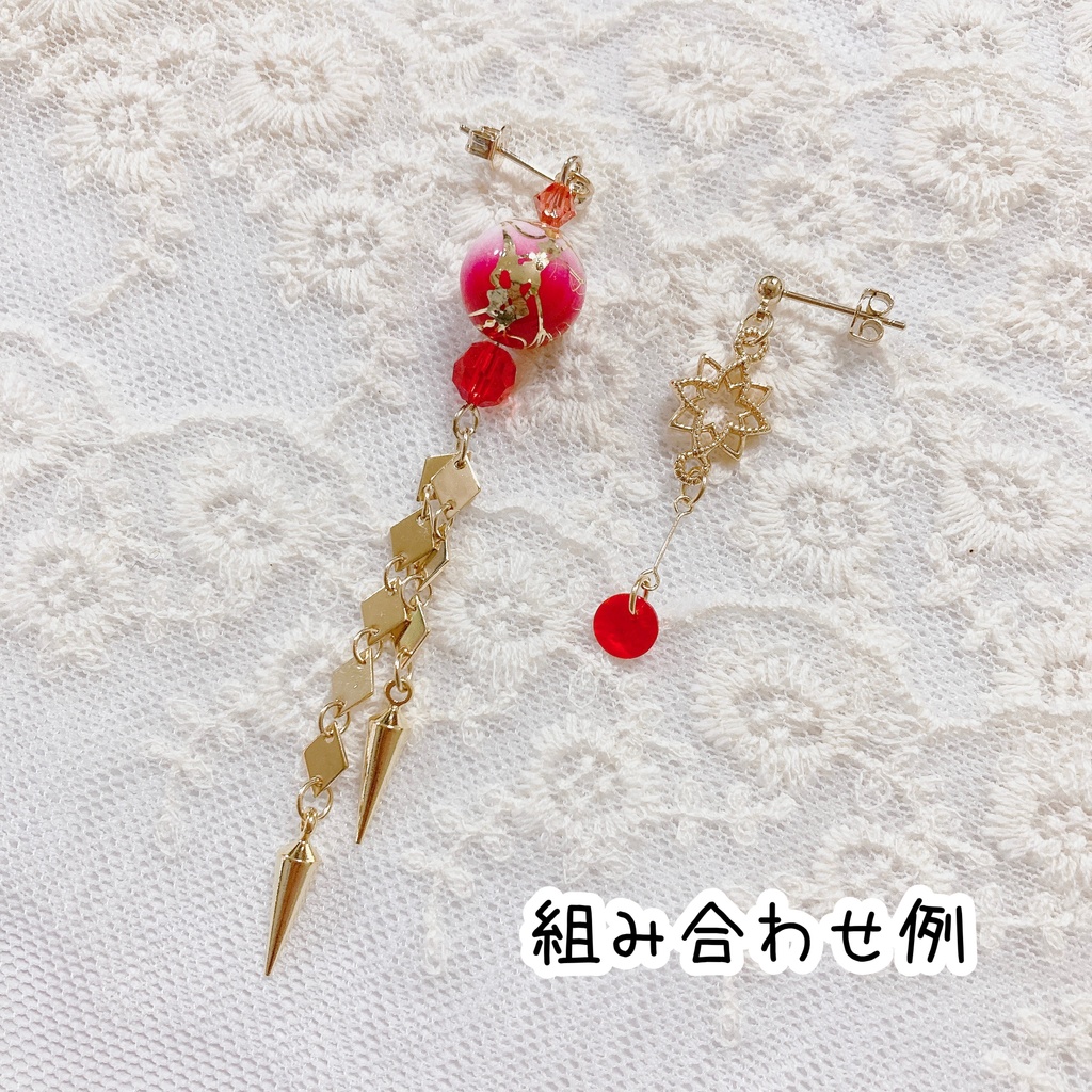 アシンメトリー3個セットピアス/イヤリング