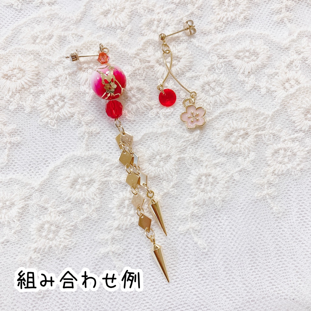 アシンメトリー3個セットピアス/イヤリング