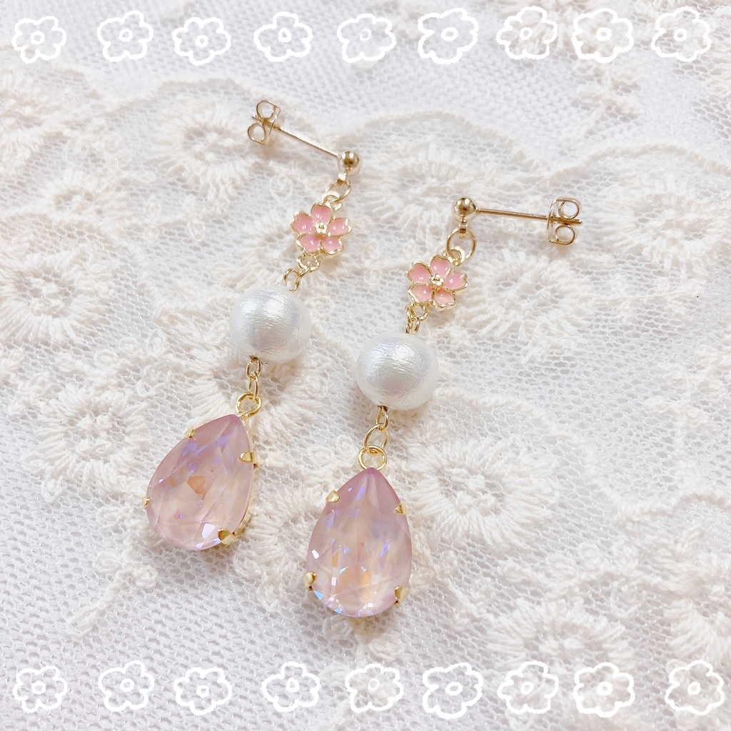 桜とコットンパールのピアス/イヤリング