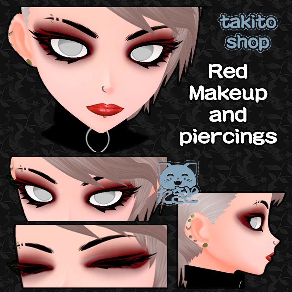 赤い化粧とピアス『 Red Makeup and piercings 』Face Makeup Vroid Skin Texture