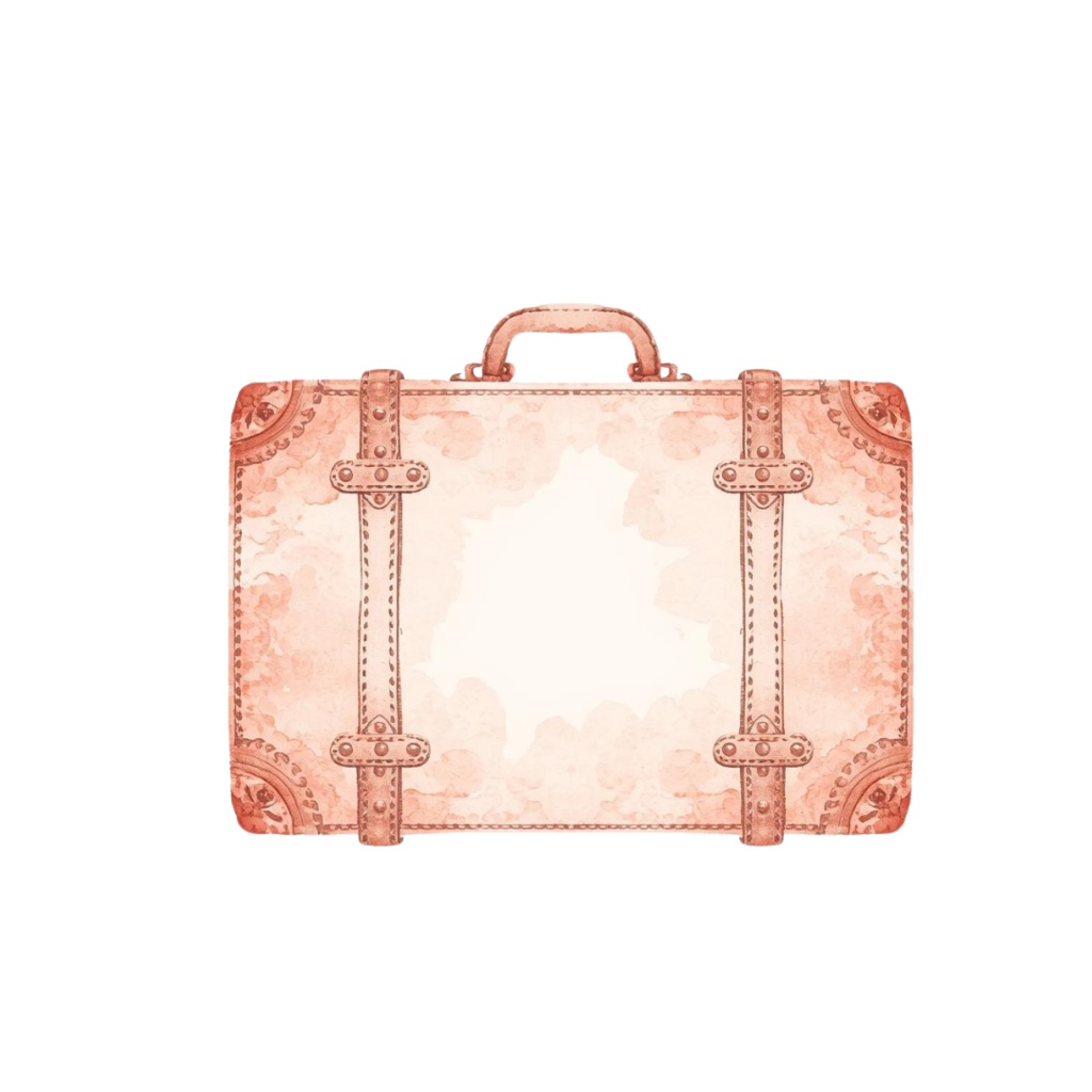 ふんわり水彩の旅素材|ピンク×アンティーク 後ろ姿人物入りクリップアート(全12点)