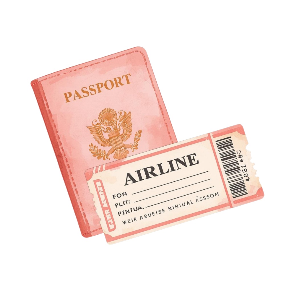 ふんわり水彩の旅素材|ピンク×アンティーク 後ろ姿人物入りクリップアート(全12点)