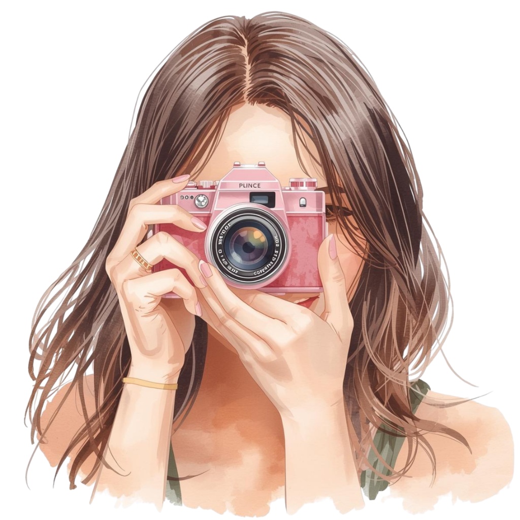 ふんわり水彩の旅素材|ピンク×アンティーク 後ろ姿人物入りクリップアート(全12点)