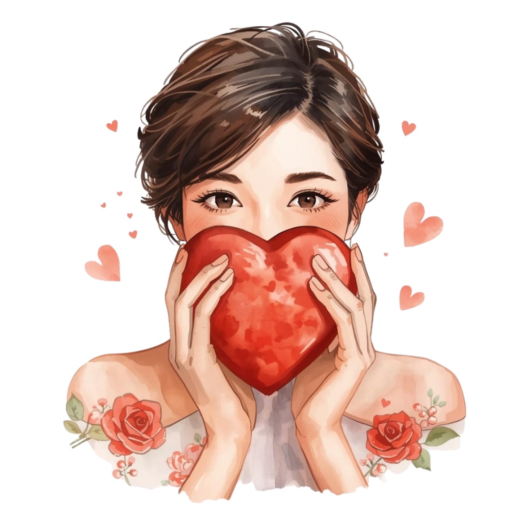 バレンタイン水彩クリップアート|女の子&チョコのやさしいイラスト素材セット(PNG)