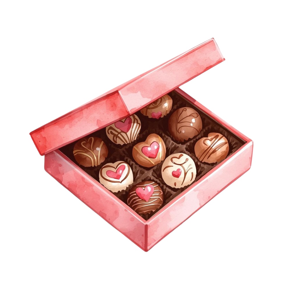 バレンタイン水彩クリップアート|女の子&チョコのやさしいイラスト素材セット(PNG)