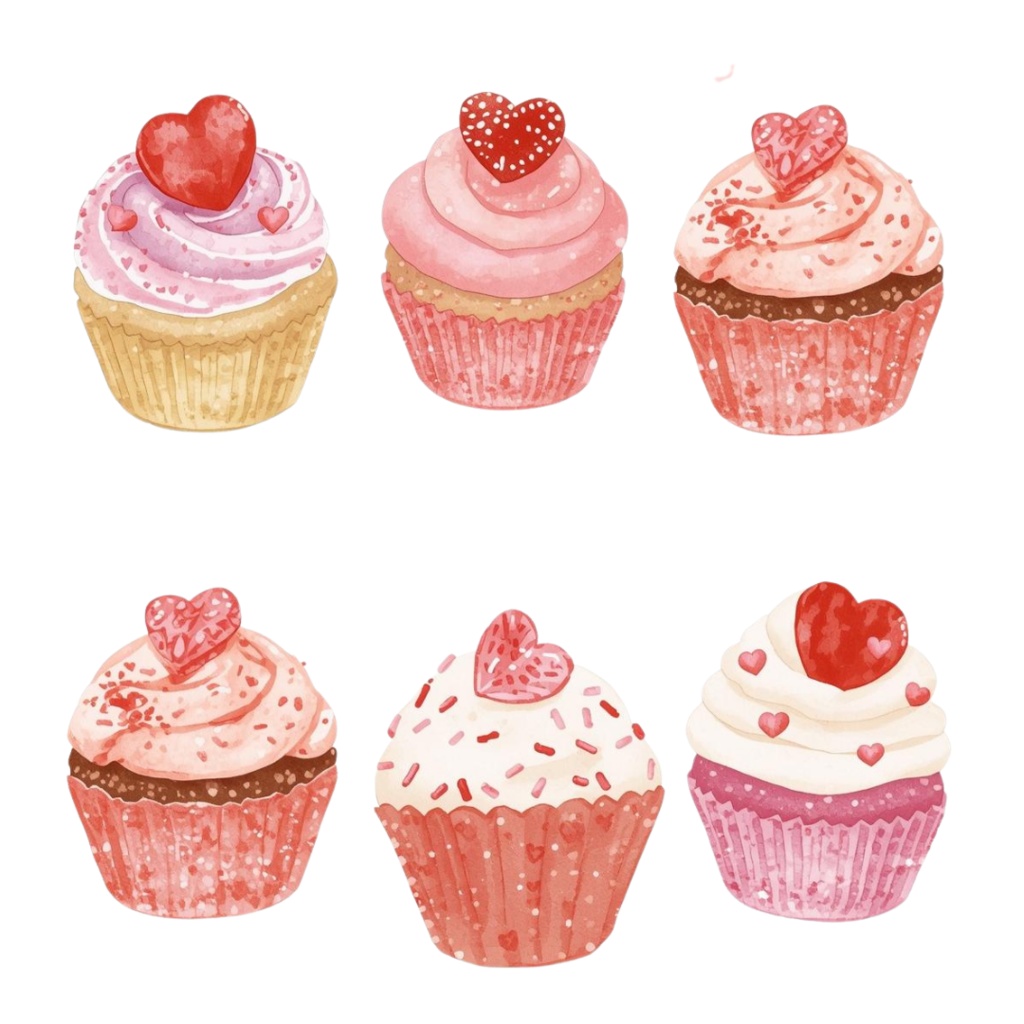 バレンタイン水彩クリップアート|女の子&チョコのやさしいイラスト素材セット(PNG)