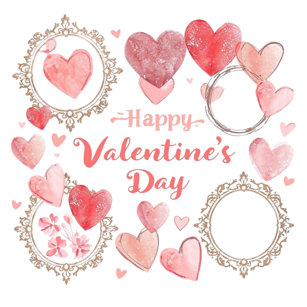 バレンタイン水彩クリップアート|女の子&チョコのやさしいイラスト素材セット(PNG)