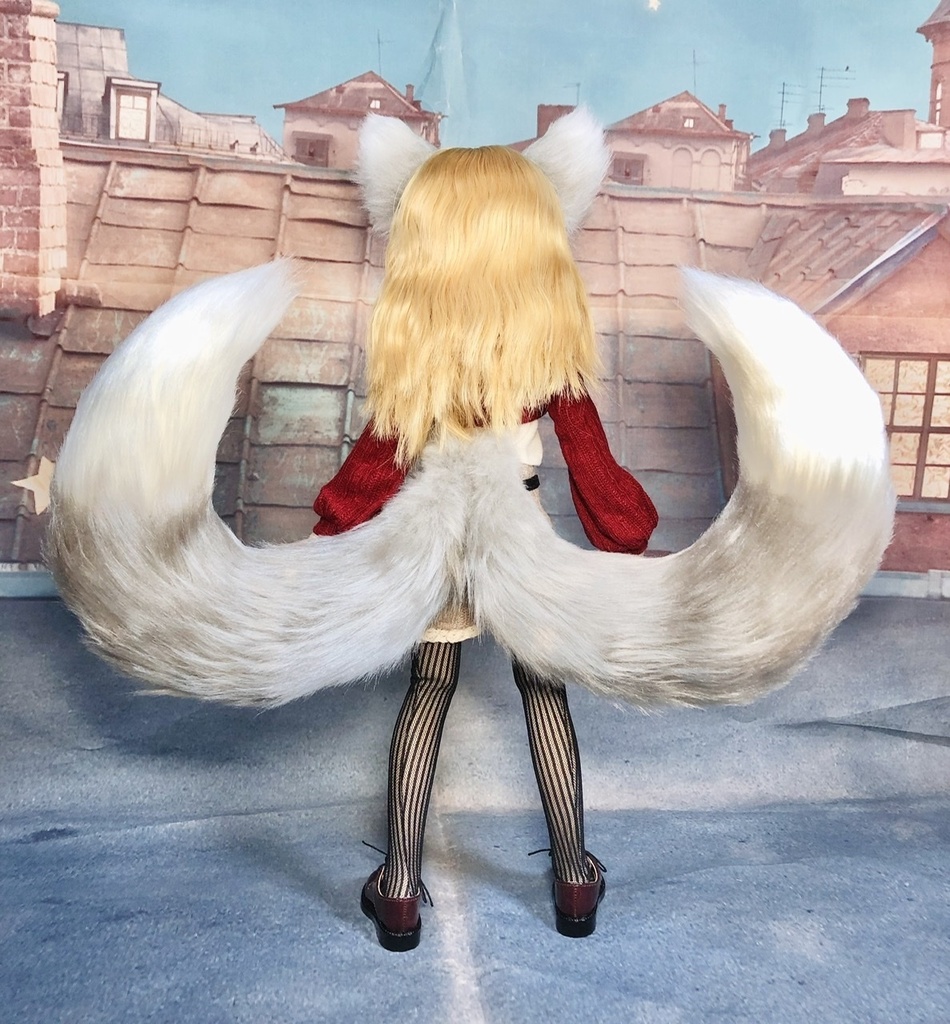 銀狐耳&狐しっぽ2尾セット/DD*SD*MDD*DDS*MSD*40~60cmドール向け