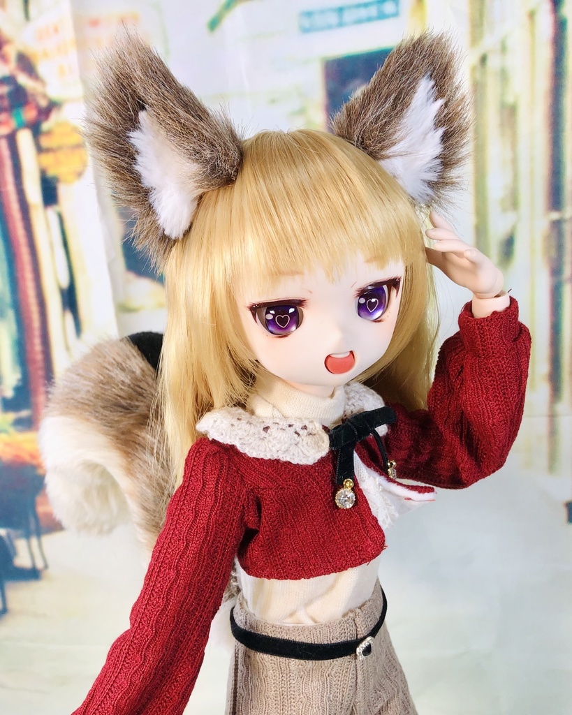 縞リス耳&しっぽセット/茶×黒/DD*SD*MDD*MSD*40~60cmドールさん用/ドルフィードリーム/獣耳アクセサリー