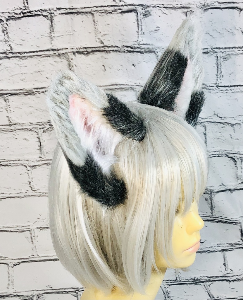 しっぽがぴんと立つ!*銀狐耳&しっぽセット*黒系