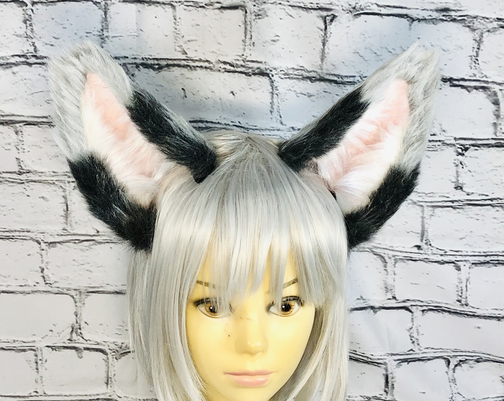 しっぽがぴんと立つ!*銀狐耳&しっぽセット*黒系