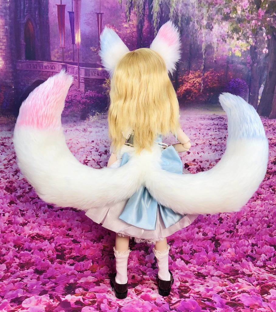 夢カワ狐耳&狐しっぽ2尾セット/DD*SD*MDD*DDS*MSD*40~60cmドール用/ドルフィードリーム/アクセサリー/ピンクブルー