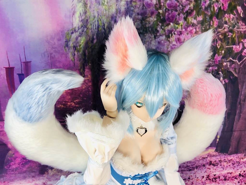 夢カワ狐耳&狐しっぽ2尾セット/DD*SD*MDD*DDS*MSD*40~60cmドール用/ドルフィードリーム/アクセサリー/ピンクブルー