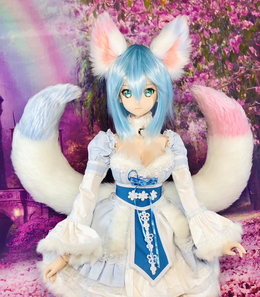 夢カワ狐耳&狐しっぽ2尾セット/DD*SD*MDD*DDS*MSD*40~60cmドール用/ドルフィードリーム/アクセサリー/ピンクブルー