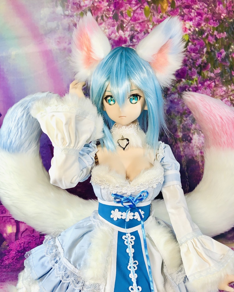 夢カワ狐耳&狐しっぽ2尾セット/DD*SD*MDD*DDS*MSD*40~60cmドール用/ドルフィードリーム/アクセサリー/ピンクブルー