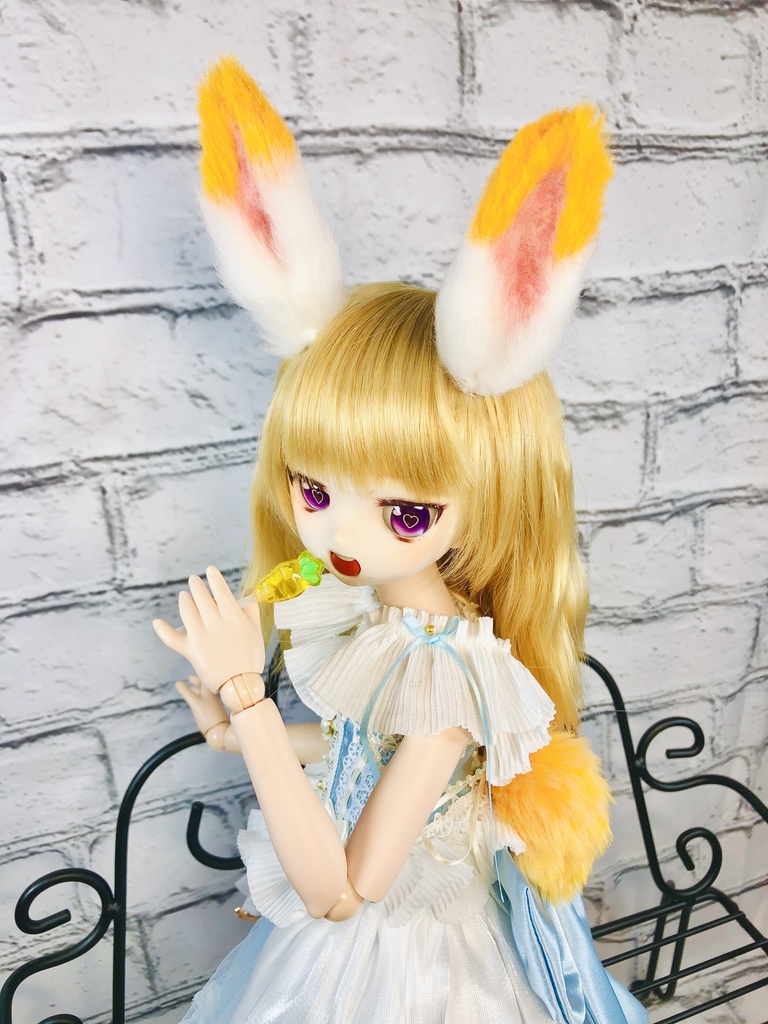 【はちぽち図書館】うさぎ耳&しっぽセット/オレンジ×ホワイト/DD*SD*MDD*MSD*40~60cmドール用/ドルフィードリーム/アクセサリー