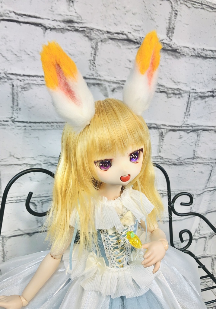 【はちぽち図書館】うさぎ耳＆しっぽセット/オレンジ×ホワイト/DD*SD*MDD*MSD*40～60cmドール用/ドルフィードリーム/アクセサリー