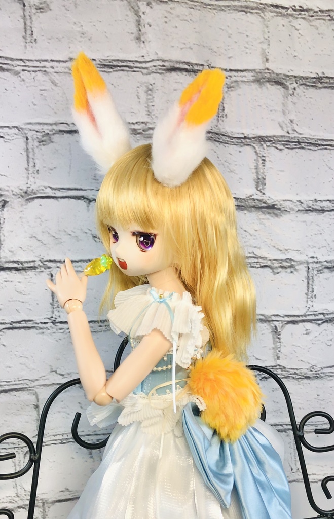 【はちぽち図書館】うさぎ耳&しっぽセット/オレンジ×ホワイト/DD*SD*MDD*MSD*40~60cmドール用/ドルフィードリーム/アクセサリー
