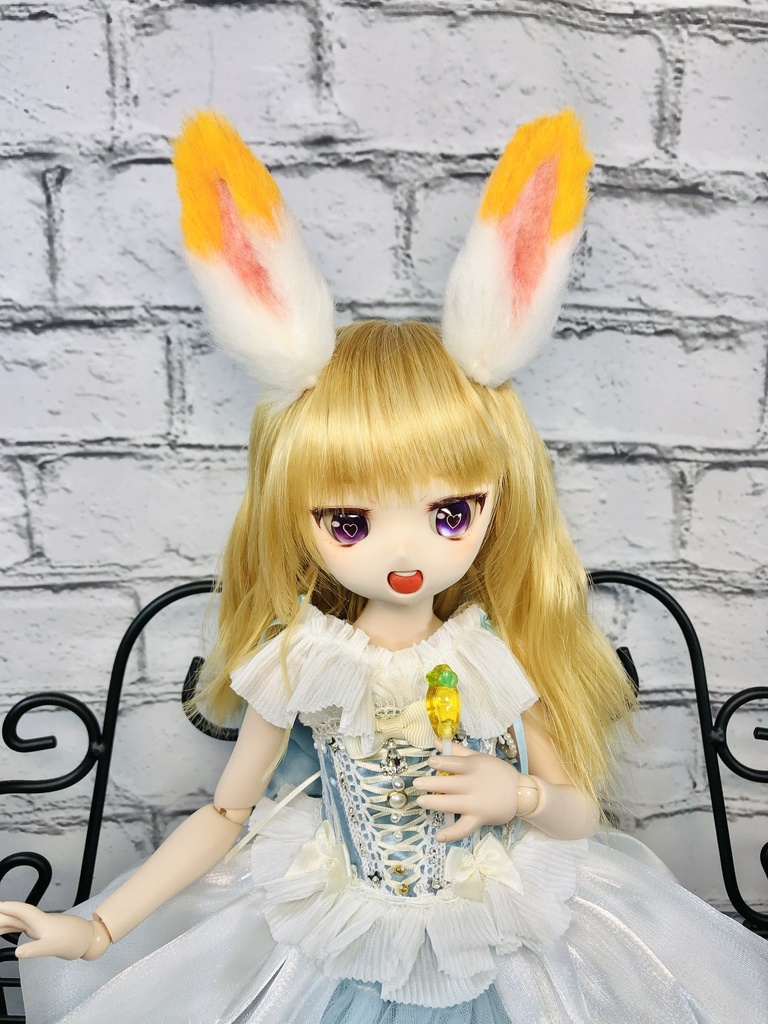 【はちぽち図書館】うさぎ耳&しっぽセット/オレンジ×ホワイト/DD*SD*MDD*MSD*40~60cmドール用/ドルフィードリーム/アクセサリー