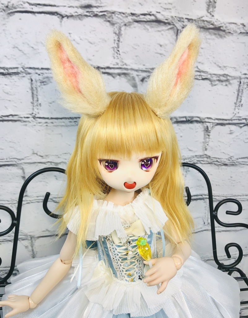 【はちぽち図書館】うさぎ耳&しっぽセット/ベージュ×ピンク/DD*SD*MDD*MSD*40~60cmドール用/ドルフィードリーム/アクセサリー/生成