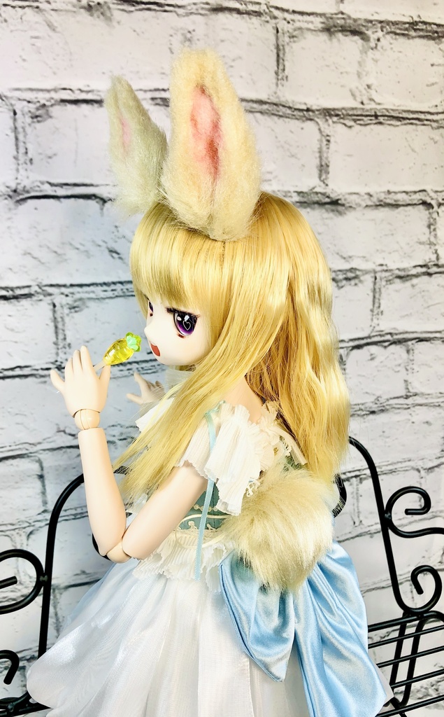 【はちぽち図書館】うさぎ耳&しっぽセット/ベージュ×ピンク/DD*SD*MDD*MSD*40~60cmドール用/ドルフィードリーム/アクセサリー/生成