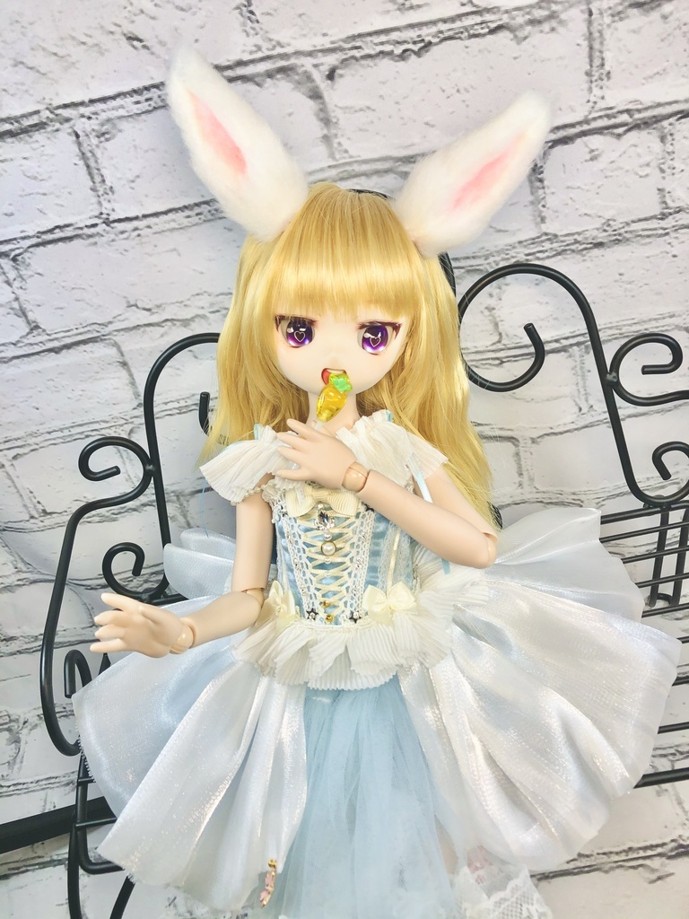 【はちぽち図書館】うさぎ耳&しっぽセット/ホワイト×ピンク/DD*SD*MDD*MSD*40~60cmドール用/ドルフィードリーム/アクセサリー/白色