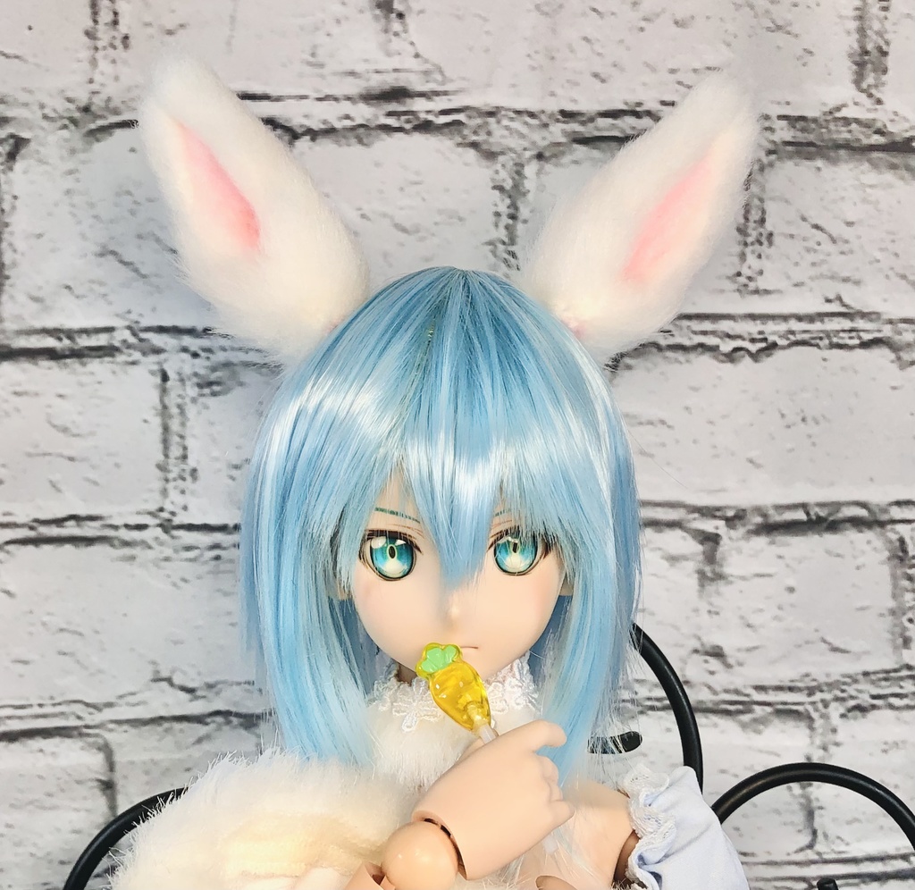 【はちぽち図書館】うさぎ耳&しっぽセット/ホワイト×ピンク/DD*SD*MDD*MSD*40~60cmドール用/ドルフィードリーム/アクセサリー/白色