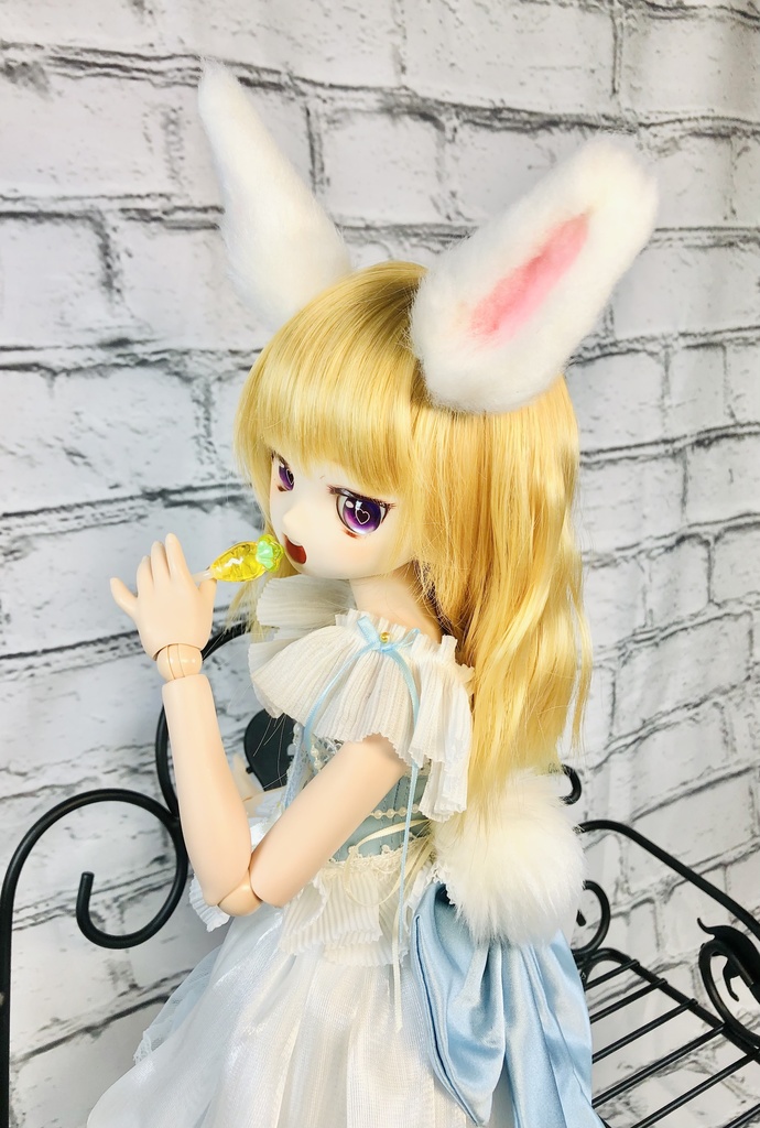 【はちぽち図書館】うさぎ耳&しっぽセット/ホワイト×ピンク/DD*SD*MDD*MSD*40~60cmドール用/ドルフィードリーム/アクセサリー/白色