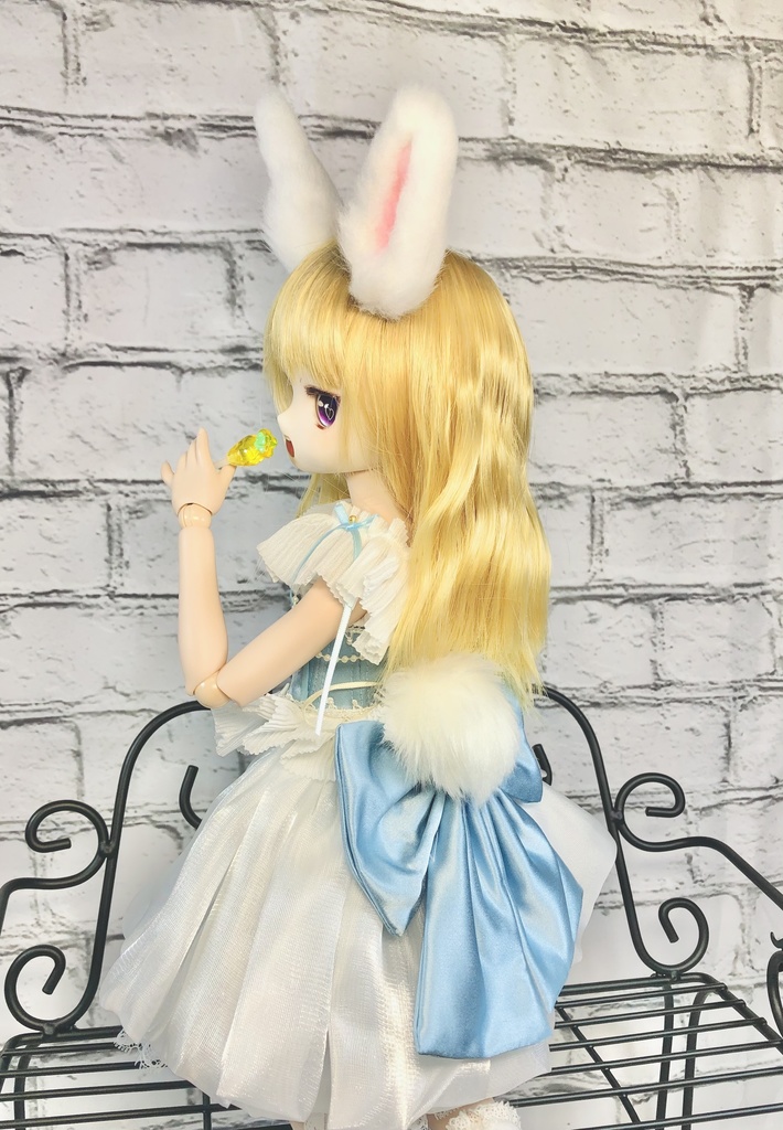 【はちぽち図書館】うさぎ耳&しっぽセット/ホワイト×ピンク/DD*SD*MDD*MSD*40~60cmドール用/ドルフィードリーム/アクセサリー/白色