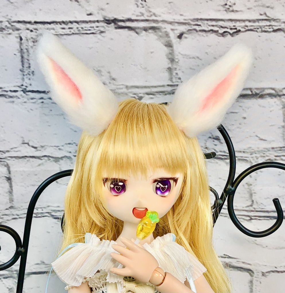 【はちぽち図書館】うさぎ耳&しっぽセット/ホワイト×ピンク/DD*SD*MDD*MSD*40~60cmドール用/ドルフィードリーム/アクセサリー/白色