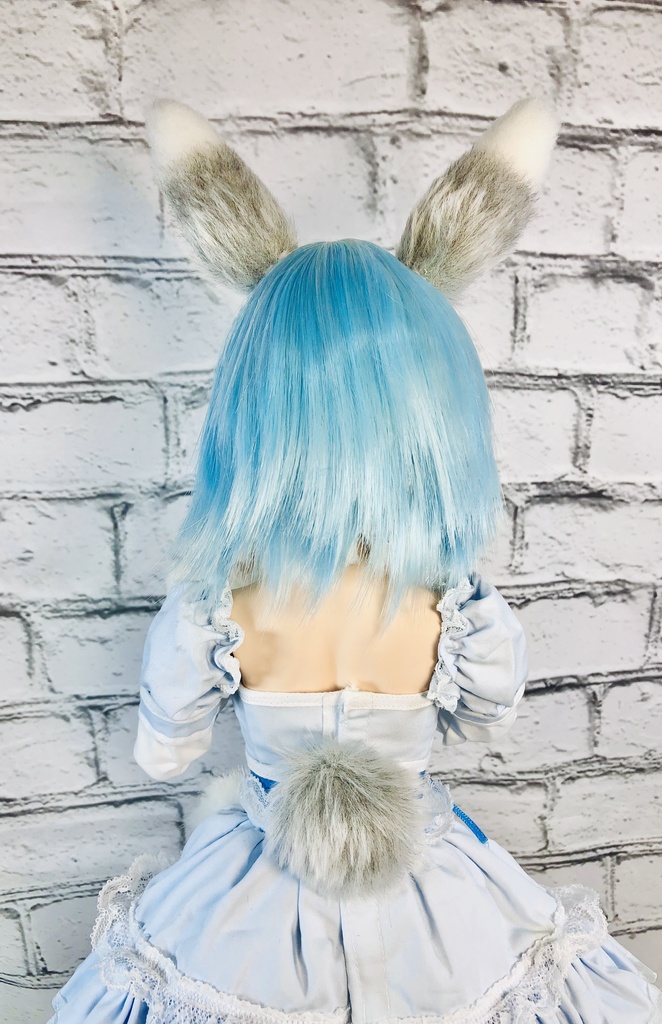 【はちぽち図書館】うさぎ耳&しっぽセット/グレー×ホワイト/DD*SD*MDD*MSD*40~60cmドール用/ドルフィードリーム/アクセサリー/兎耳