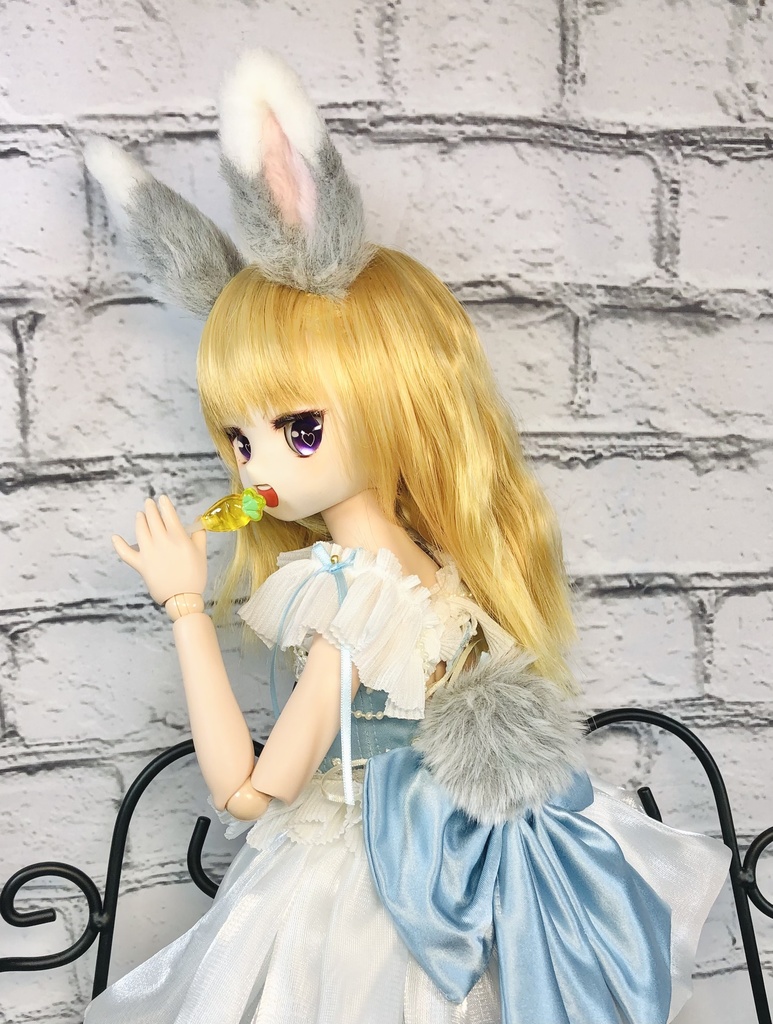 【はちぽち図書館】うさぎ耳&しっぽセット/グレー×ホワイト/DD*SD*MDD*MSD*40~60cmドール用/ドルフィードリーム/アクセサリー/兎耳