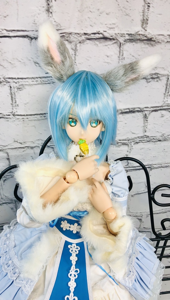 【はちぽち図書館】うさぎ耳&しっぽセット/グレー×ホワイト/DD*SD*MDD*MSD*40~60cmドール用/ドルフィードリーム/アクセサリー/兎耳
