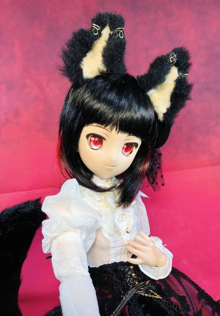 【はちぽち図書館】*聖獣 黒狐*狐耳&しっぽセット/DD*SD*MDD*DDS*MSD*40~60cmドール用/ドルフィードリーム/アクセサリー/ブラック