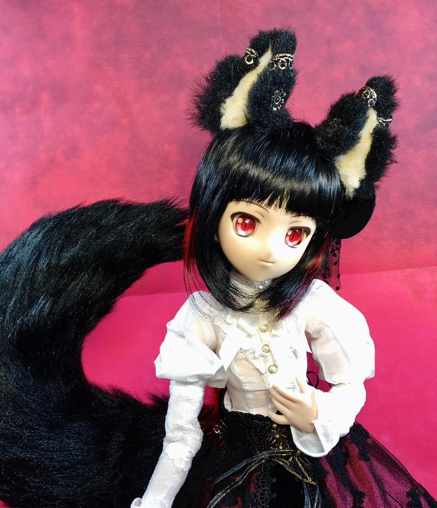 【はちぽち図書館】*聖獣  黒狐*狐耳&しっぽセット/DD*SD*MDD*DDS*MSD*40～60cmドール用/ドルフィードリーム/アクセサリー/ブラック