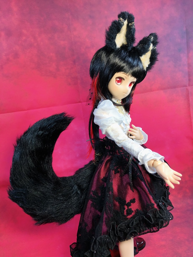 【はちぽち図書館】*聖獣 黒狐*狐耳&しっぽセット/DD*SD*MDD*DDS*MSD*40~60cmドール用/ドルフィードリーム/アクセサリー/ブラック